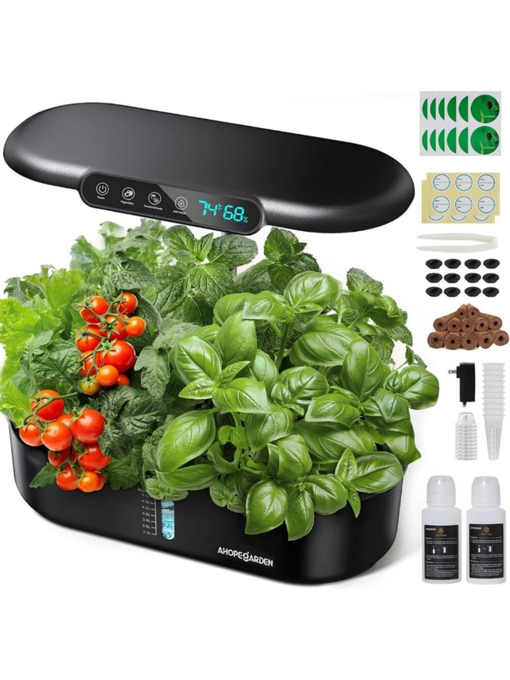 Hydroponics Growing System Kit: 12 Pods Temp & Humidity Monitor